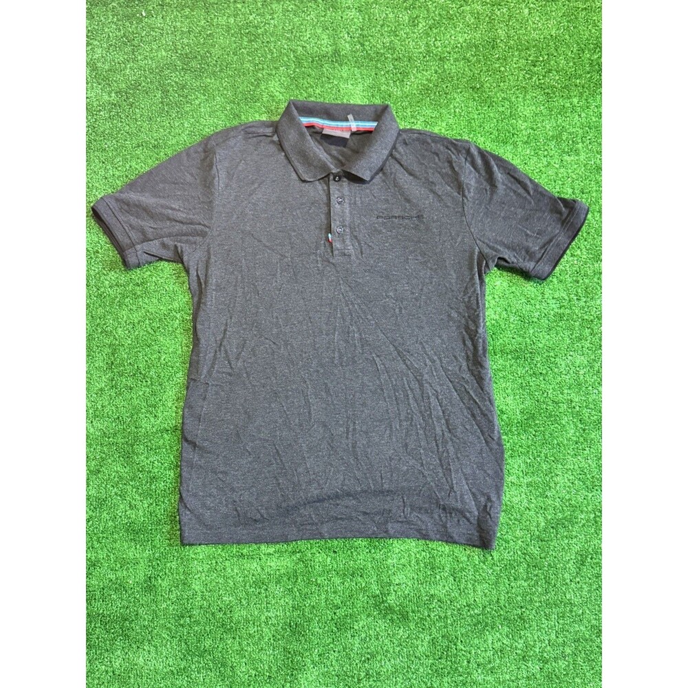 Porsche 75th Anniversary Polo Shirt Mens Medium Grey Short Sleeve 1948-2023 Logo